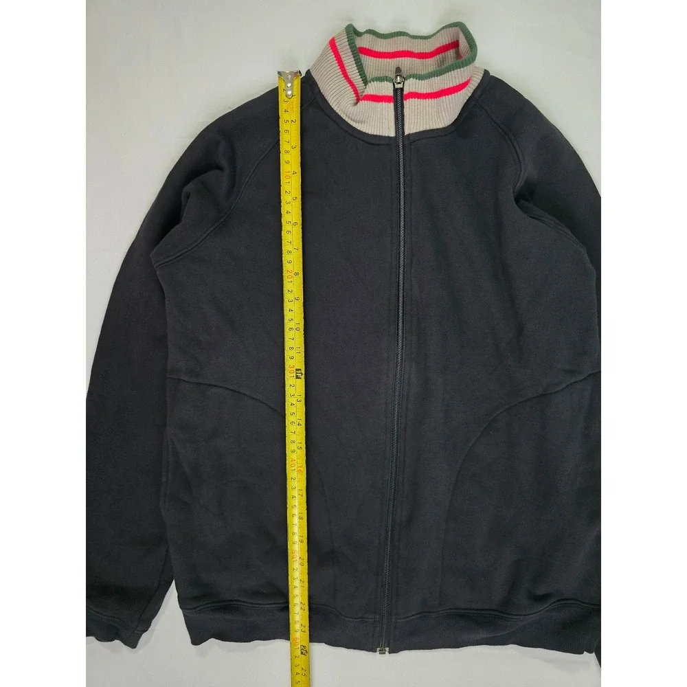 Nike Mens vintage Full Zip Fleece Track Jacket Black Striped Ribbed Collar M